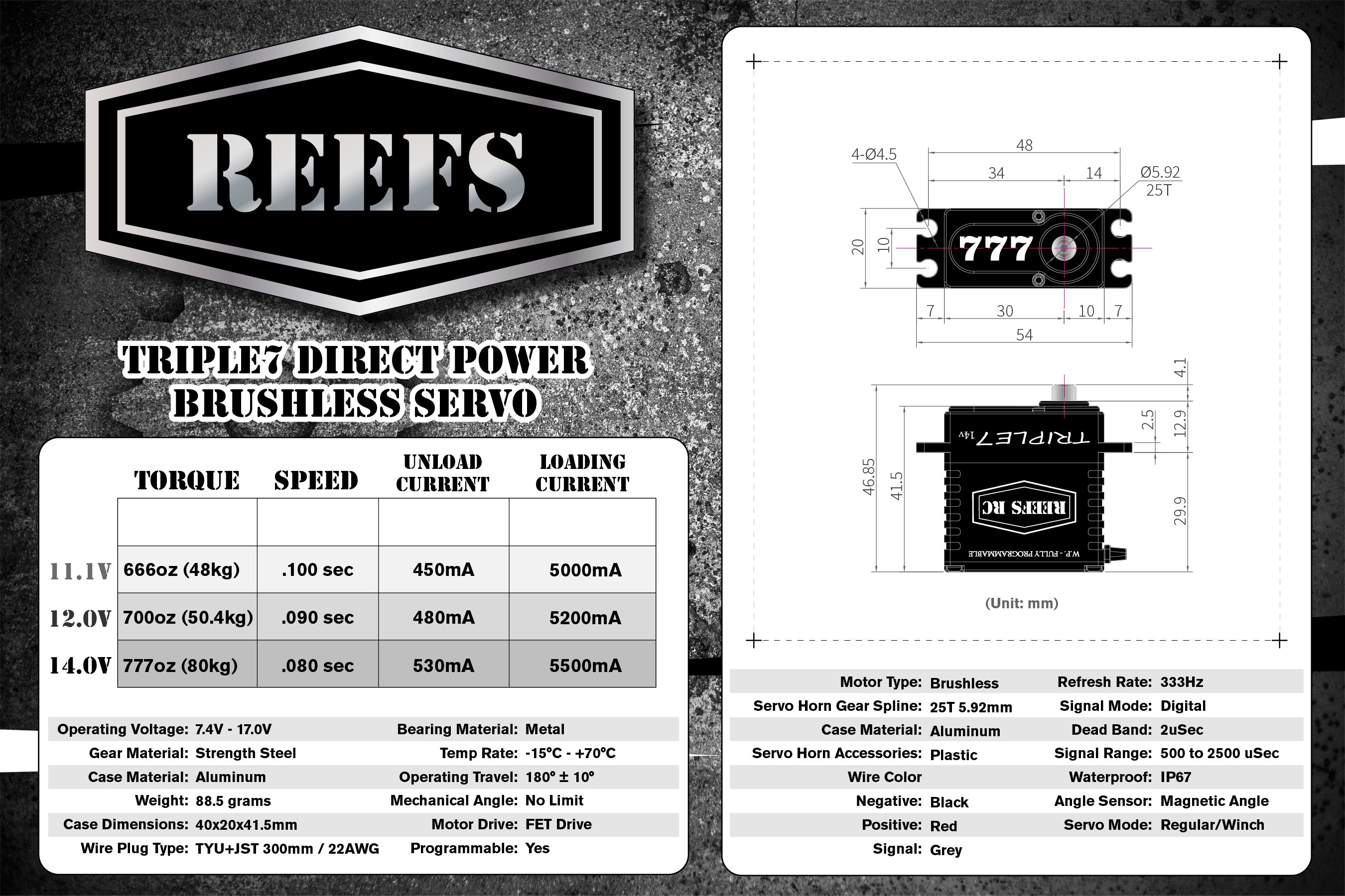 Triple7 Direct Power Brushless Servo (14v) REEF777 – Reefs RC
