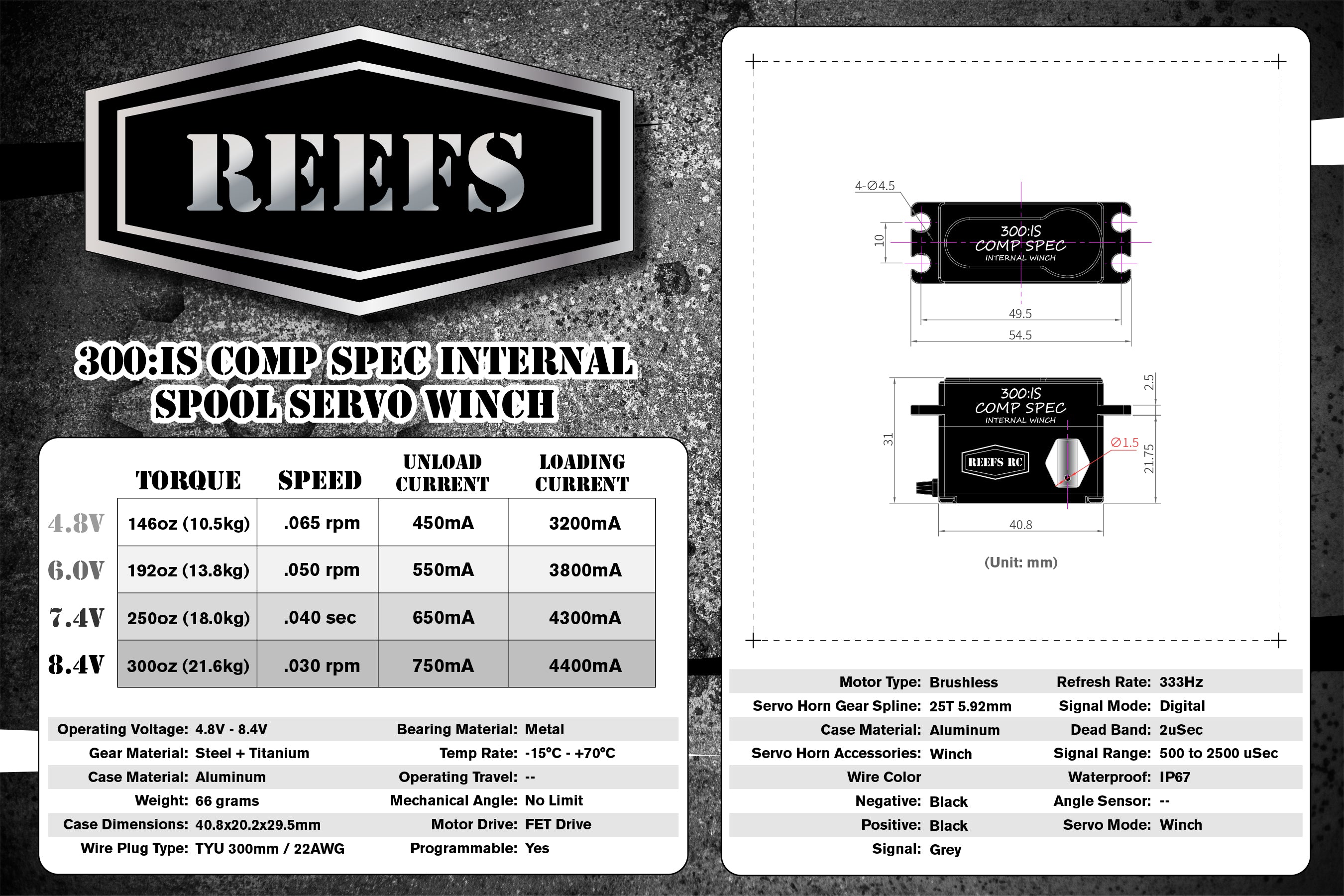 リョービ　カーボンロッド　インターヘリカルザウバー磯XS5.3 300 IS Comp Spec Internal Spool Servo Winch REEFS123 – Reefs RC