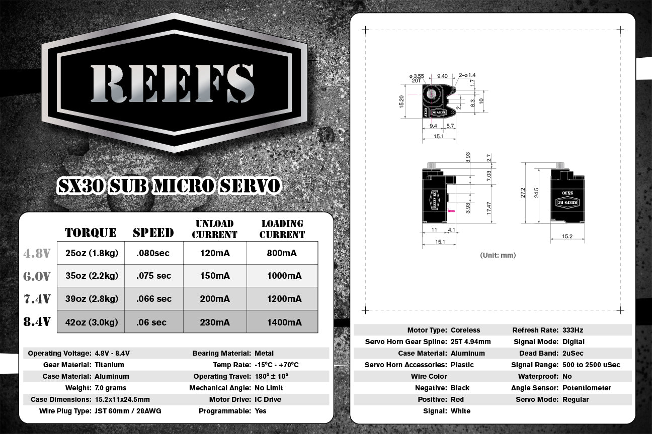 REEFS SX30 Sub Micro Hi-Torque Servo for the Axial SCX30 #REEFS285