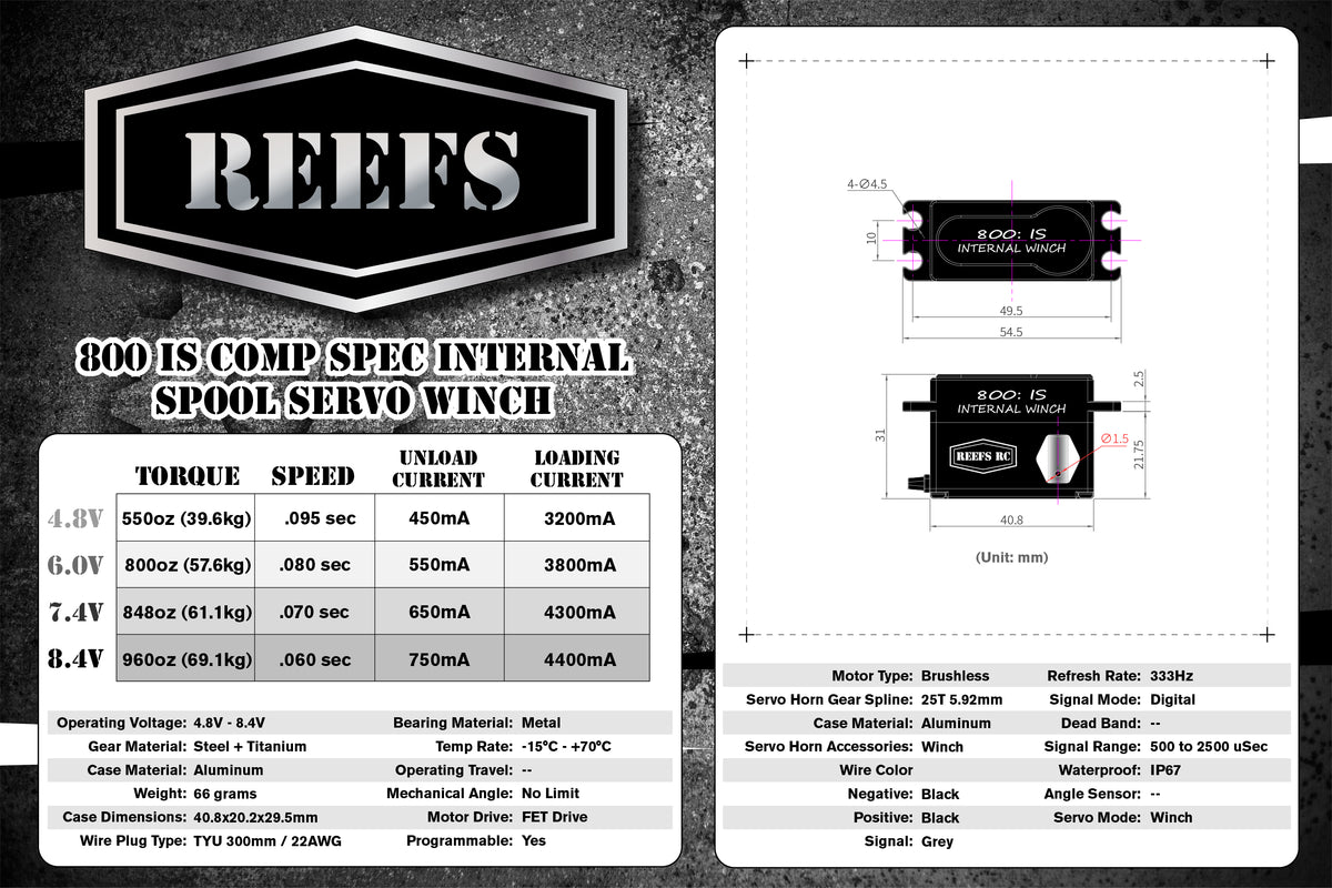 800 IS Comp Spec Internal Spool Servo Winch #REEFS90